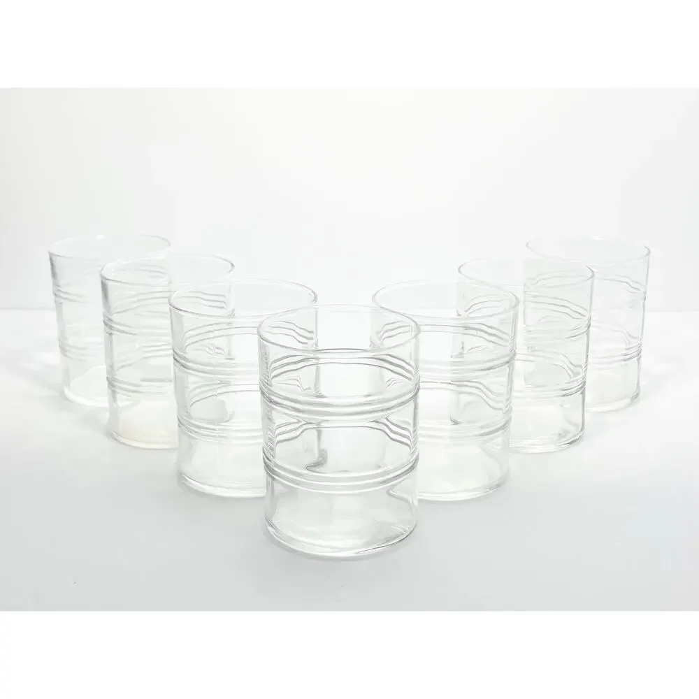 Anchor Hocking “Banded Rings, Clear” 7 Old Fashioned Tumbler Glasses 4” 14oz